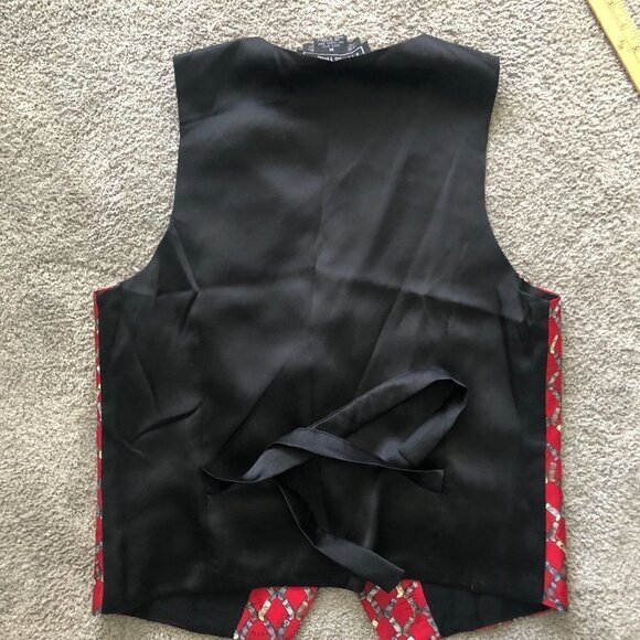 VINTAGE Nicole Miller Silk Vest Flip Phones Red Medium Y2K 1990s Graphic Lined - Picture 4 of 8
